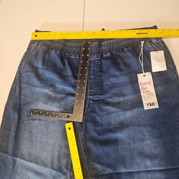 NEW YMI Kozy Fit Knit Denim Jeans Joggers Mid Blue Wash Women's Plus 2X 3544 - Picture 7 of 10